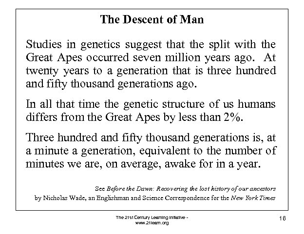 The Descent of Man Studies in genetics suggest that the split with the Great