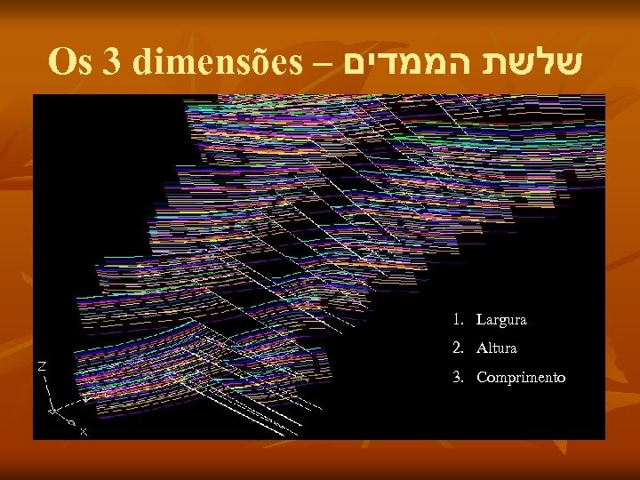 Os 3 dimensões – שלשת הממדים 1. Largura 2. Altura 3. Comprimento 
