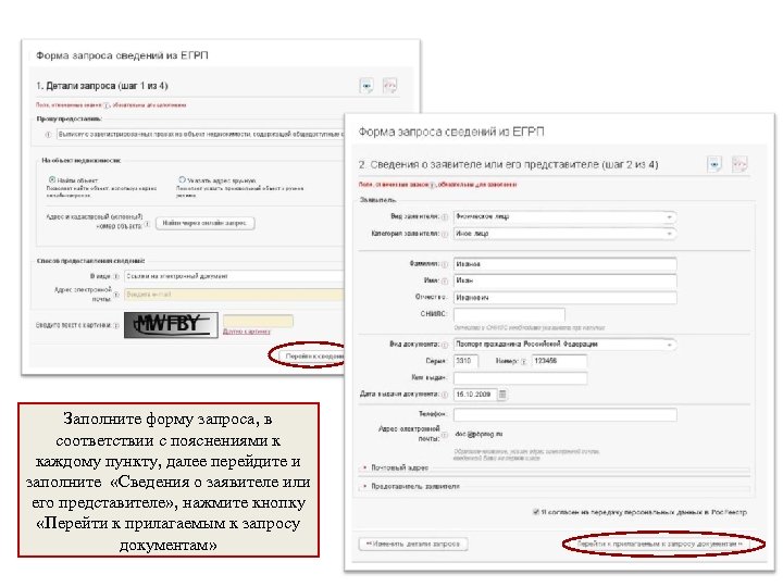 Заполните форму запроса, в соответствии с пояснениями к каждому пункту, далее перейдите и заполните