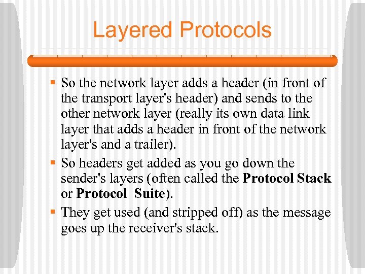 Layered Protocols § So the network layer adds a header (in front of the
