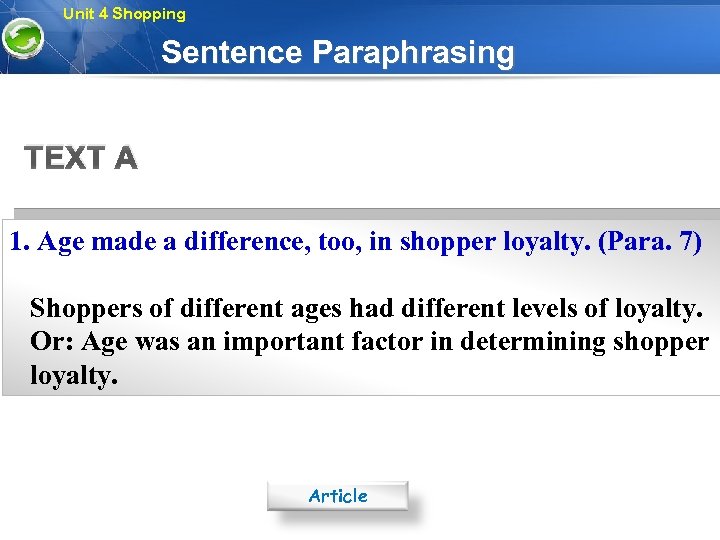 Unit 4 Shopping Sentence Paraphrasing TEXT A 1. Age made a difference, too, in