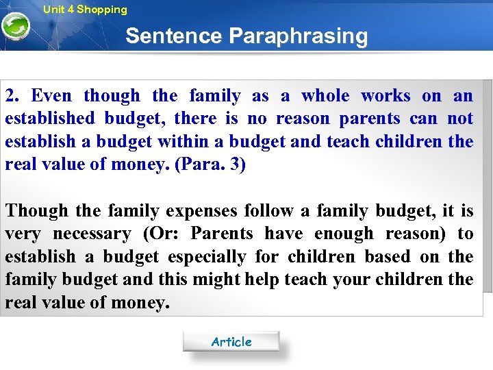 Unit 4 Shopping Sentence Paraphrasing 2. Even though the family as a whole works