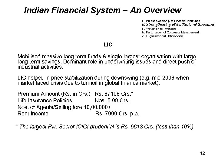 Indian Financial System – An Overview i. Pu blic ownership of Financial Institution ii.