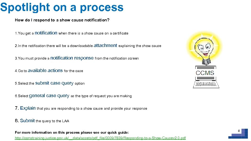 Spotlight on a process How do I respond to a show cause notification? 1.