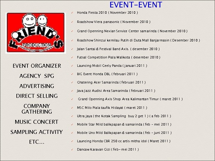 EVENT-EVENT ü Honda Fiesta 2010 ( November 2010 ) ü Roadshow Viera panasonic (