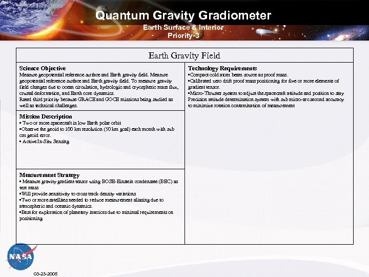 Quantum Gravity Gradiometer Earth Surface & Interior Priority-3 Earth Gravity Field Science Objective Technology