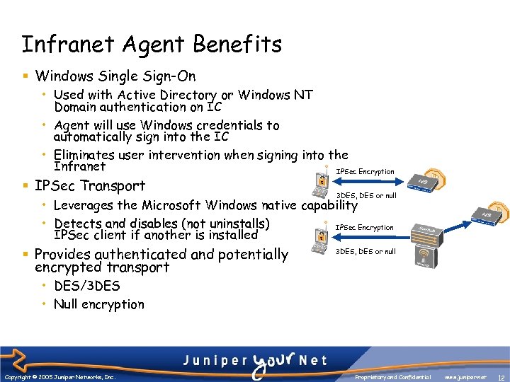 Infranet Agent Benefits § Windows Single Sign-On • Used with Active Directory or Windows