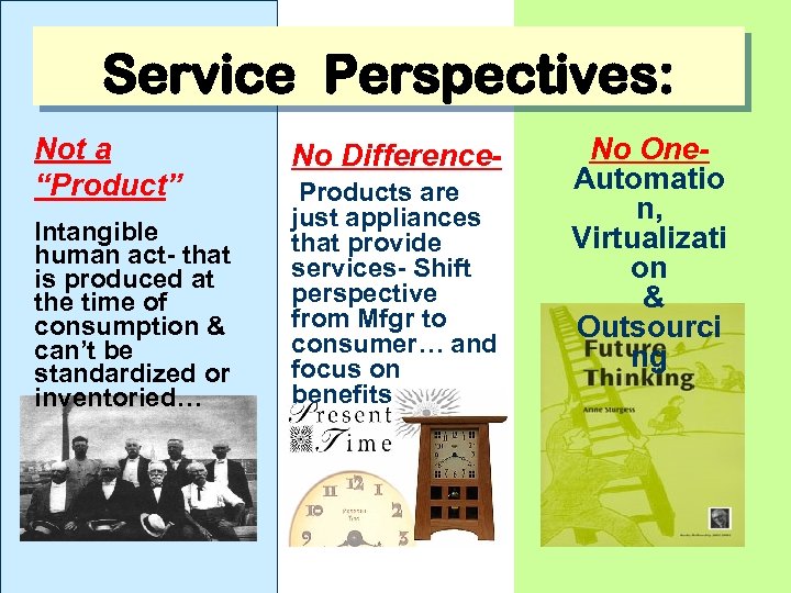 Service Perspectives: Not a “Product” Intangible human act- that is produced at the time