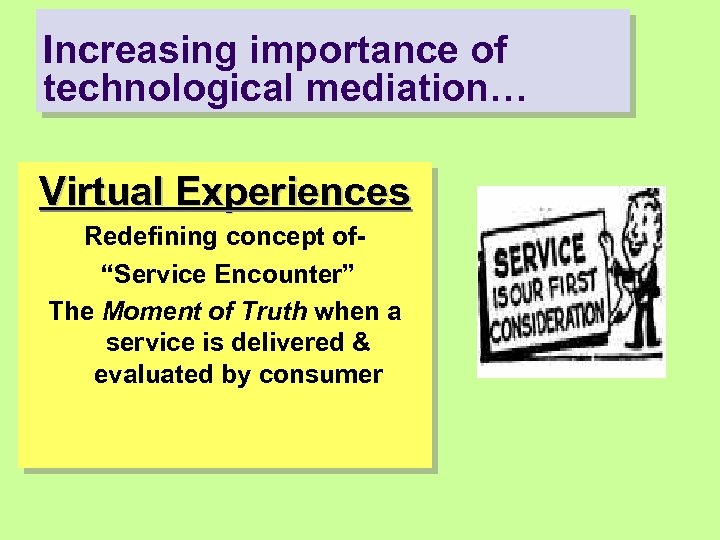 Increasing importance of technological mediation… Virtual Experiences Redefining concept of“Service Encounter” The Moment of