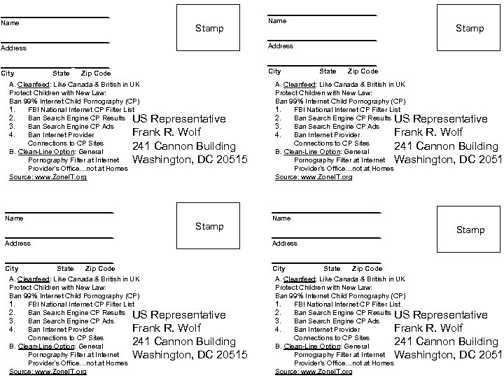 ______________ Name Stamp ______________ Name ______________ Address _________ City State Zip Code Stamp ____________________________