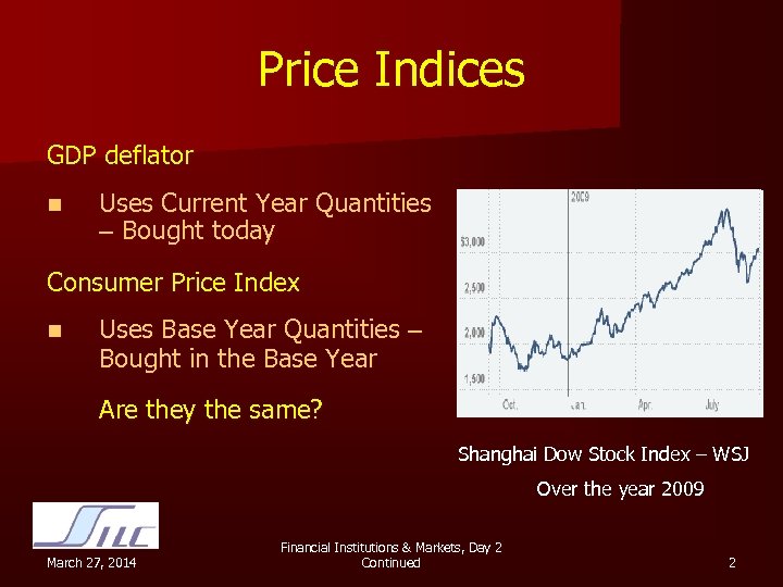 Price Indices GDP deflator n Uses Current Year Quantities – Bought today Consumer Price