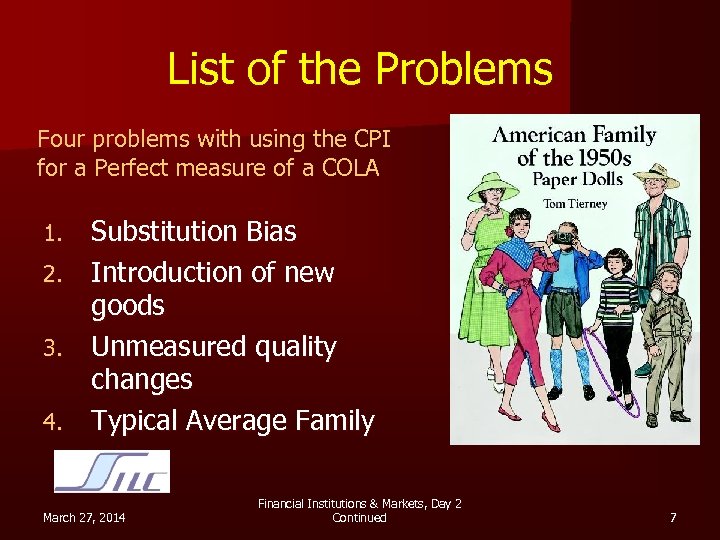 List of the Problems Four problems with using the CPI for a Perfect measure
