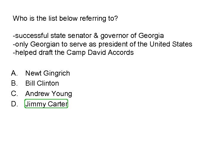Who is the list below referring to? -successful state senator & governor of Georgia