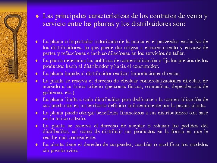 ¨ Las principales características de los contratos de venta y servicio entre las plantas