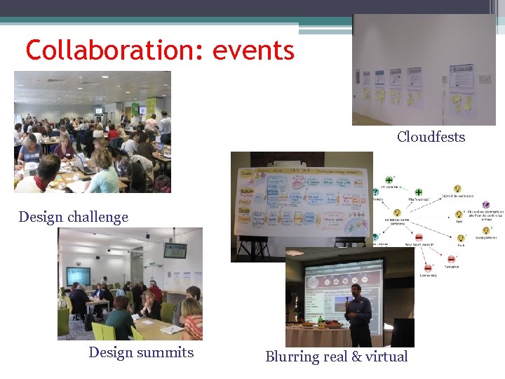 Collaboration: events Cloudfests Design challenge Design summits Blurring real & virtual 
