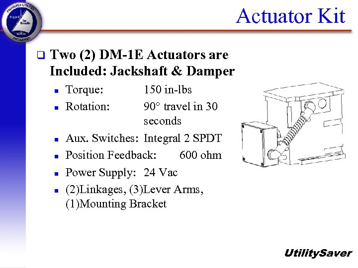 Actuator Kit q Two (2) DM-1 E Actuators are Included: Jackshaft & Damper n