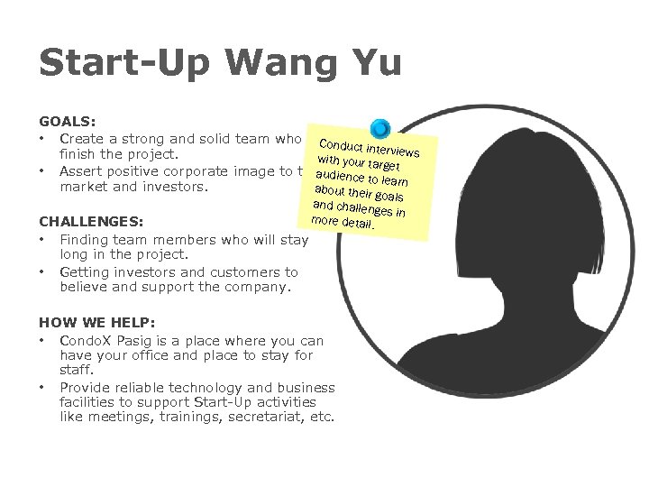 Start-Up Wang Yu GOALS: • Create a strong and solid team who can nduc