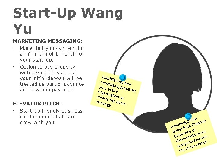 Start-Up Wang Yu MARKETING MESSAGING: • Place that you can rent for a minimum