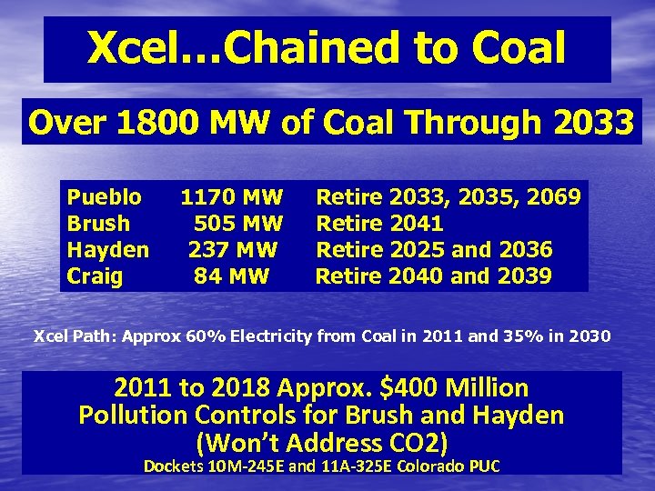 Xcel…Chained to Coal Over 1800 MW of Coal Through 2033 Pueblo Brush Hayden Craig
