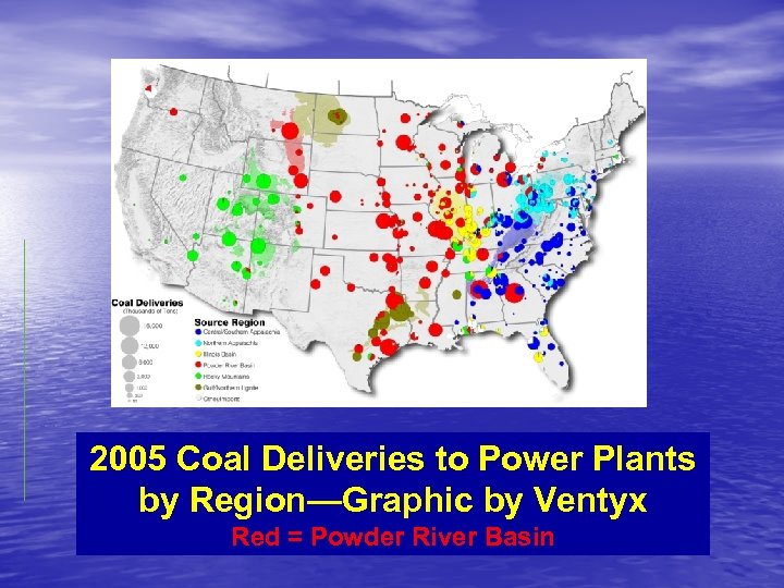 2005 Coal Deliveries to Power Plants by Region—Graphic by Ventyx Red = Powder River