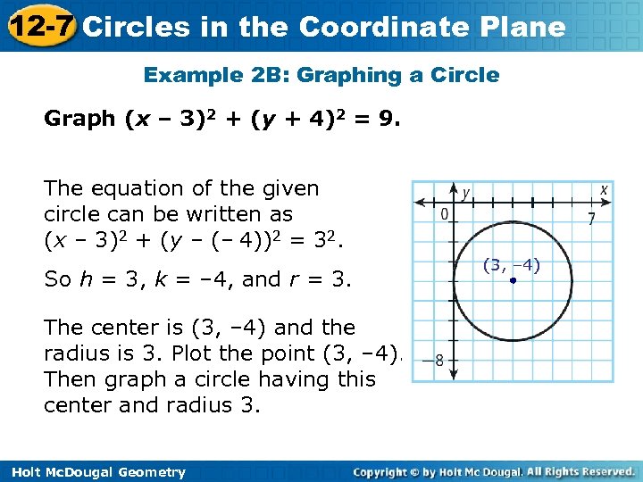 12 -7 Circles in the Coordinate Plane Example 2 B: Graphing a Circle Graph