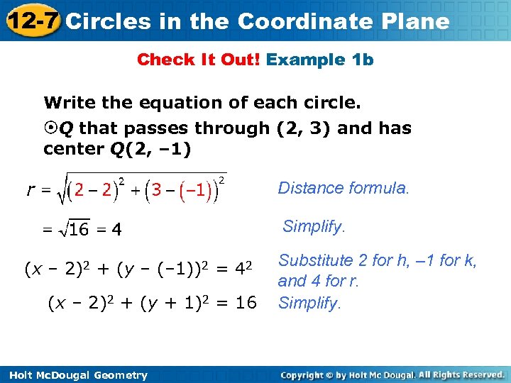 12 -7 Circles in the Coordinate Plane Check It Out! Example 1 b Write