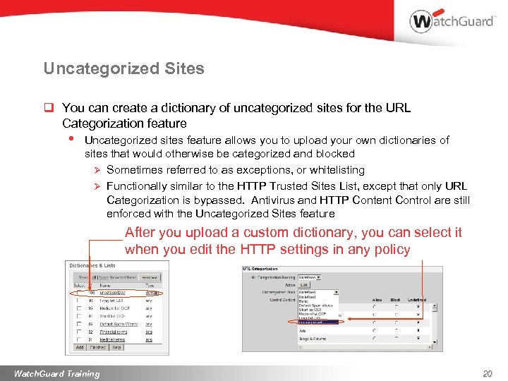 Uncategorized Sites q You can create a dictionary of uncategorized sites for the URL