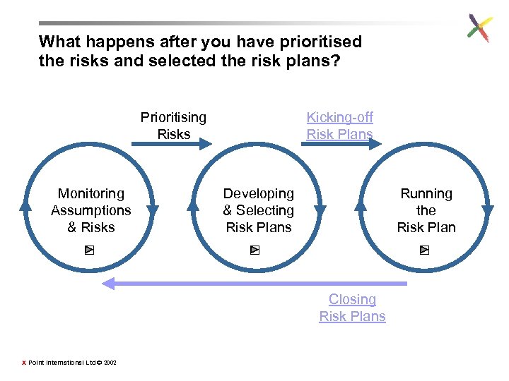 What happens after you have prioritised the risks and selected the risk plans? Prioritising