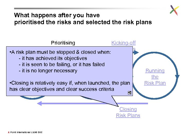 What happens after you have prioritised the risks and selected the risk plans Prioritising