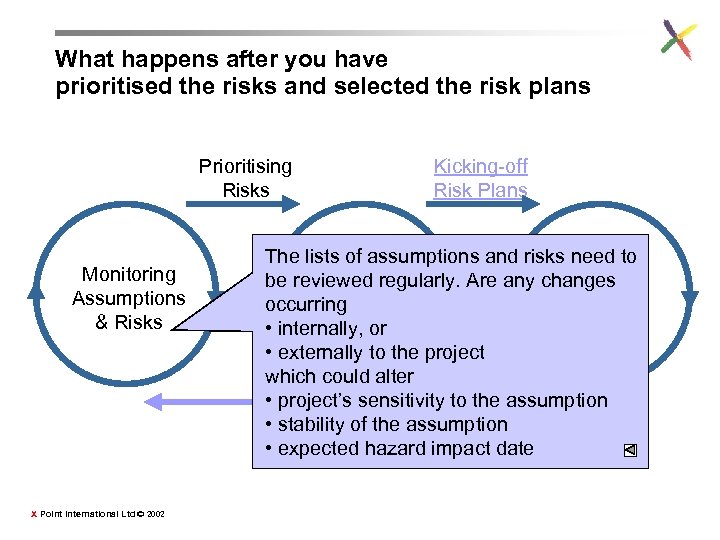 What happens after you have prioritised the risks and selected the risk plans Prioritising