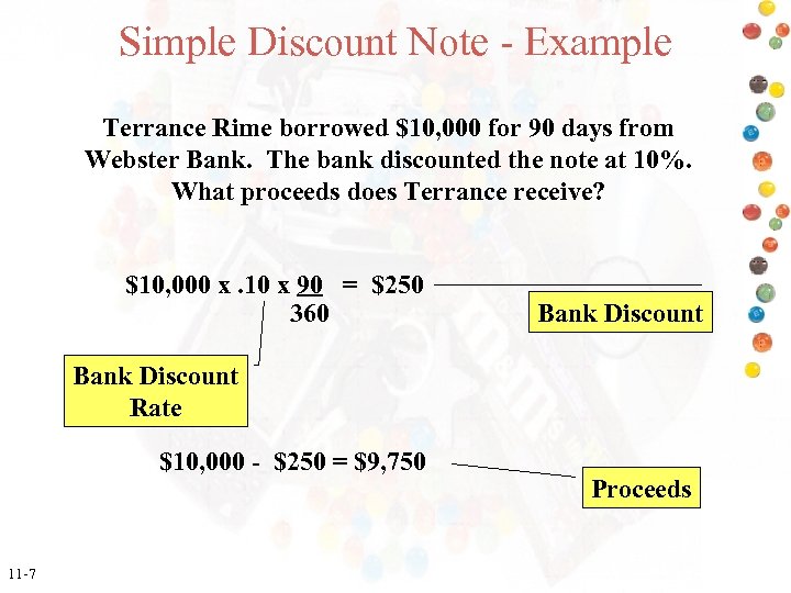 Simple Discount Note - Example Terrance Rime borrowed $10, 000 for 90 days from
