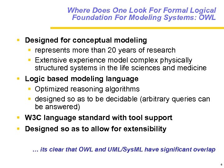 Where Does One Look Formal Logical Foundation For Modeling Systems: OWL § Designed for