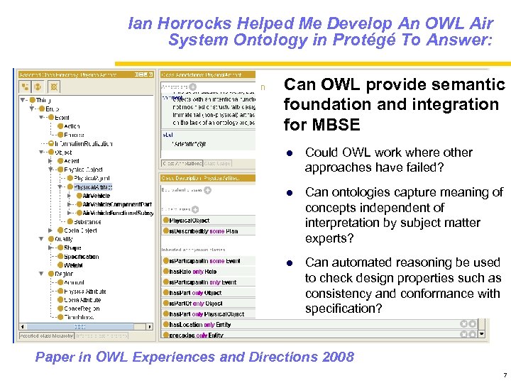 Ian Horrocks Helped Me Develop An OWL Air System Ontology in Protégé To Answer: