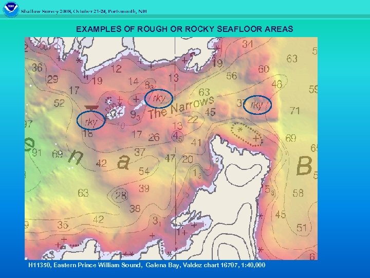 EXAMPLES OF ROUGH OR ROCKY SEAFLOOR AREAS H 11350, Eastern Prince William Sound, Galena