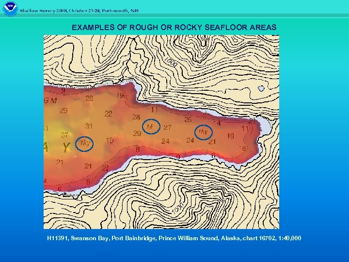 EXAMPLES OF ROUGH OR ROCKY SEAFLOOR AREAS H 11391, Swanson Bay, Port Bainbridge, Prince