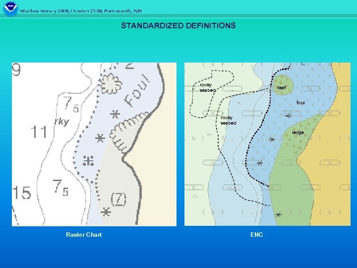 STANDARDIZED DEFINITIONS rocky seabed reef foul rky rocky seabed ledge Raster Chart ENC 