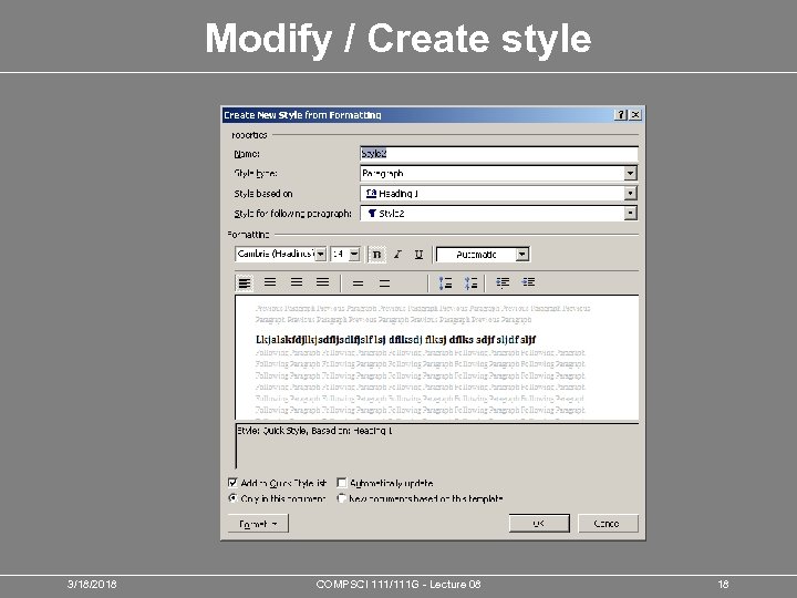 Modify / Create style 3/18/2018 COMPSCI 111/111 G - Lecture 08 18 