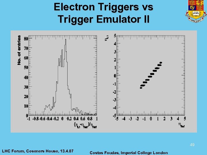 Electron Triggers vs Trigger Emulator II 49 LHC Forum, Coseners House, 13. 4. 07