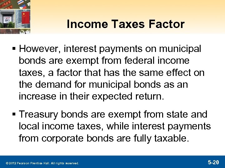 Income Taxes Factor § However, interest payments on municipal bonds are exempt from federal