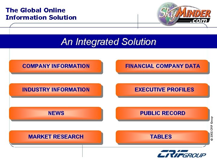 The Global Online Information Solution An Integrated Solution INDUSTRY INFORMATION NEWS MARKET RESEARCH FINANCIAL