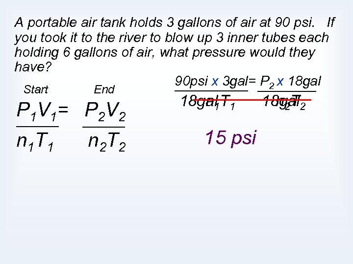 A portable air tank holds 3 gallons of air at 90 psi. If you