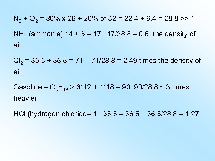 N 2 + O 2 = 80% x 28 + 20% of 32 =
