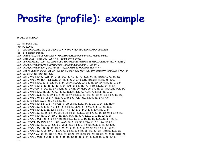 Prosite (profile): example PROSITE: PS 50097 ID AC DT DE MA MA MA MA