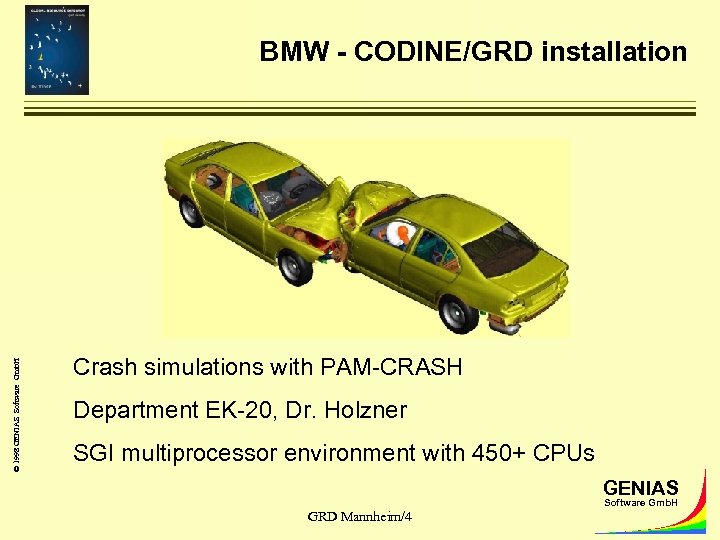 © 1998 GENIAS Software Gmb. H BMW - CODINE/GRD installation Crash simulations with PAM-CRASH