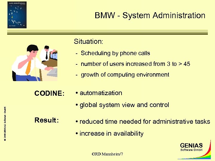 BMW - System Administration Situation: - Scheduling by phone calls - number of users