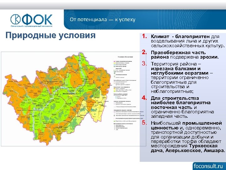 Природные условия 1. Климат - благоприятен для 2. 3. 4. 5. возделывания льна и