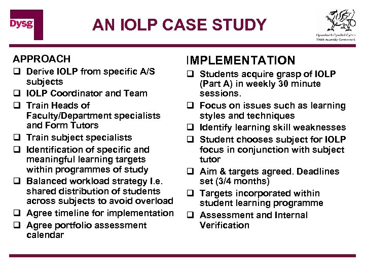 AN IOLP CASE STUDY APPROACH q Derive IOLP from specific A/S subjects q IOLP