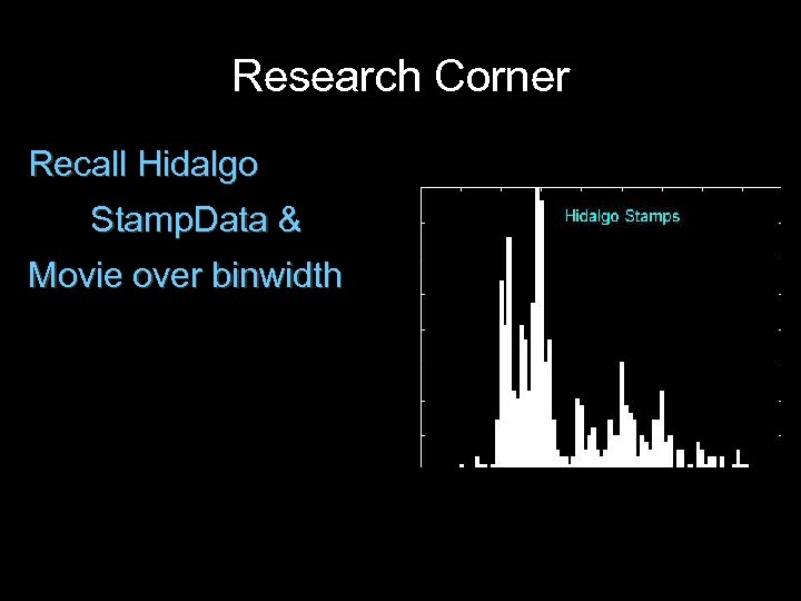 Research Corner Recall Hidalgo Stamp. Data & Movie over binwidth 
