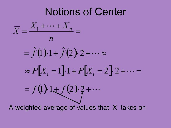 Notions of Center A weighted average of values that X takes on 