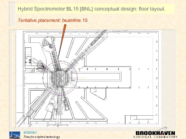 Hybrid Spectrometer BL 15 [BNL] conceptual design: floor layout. Tentative placement: beamline 15 HYSPEC